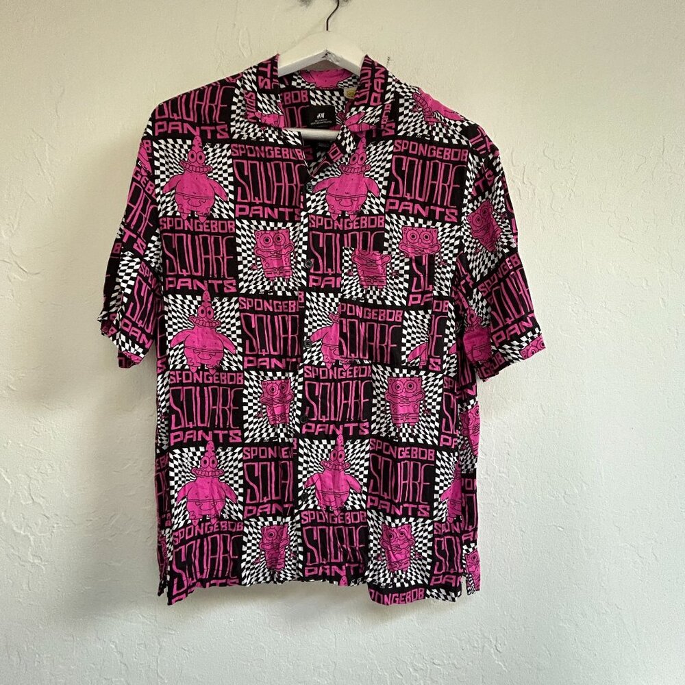 H&M SpongeBob SquarePants Black & Pink Graphic Relaxed Fit Mens Shirt Small